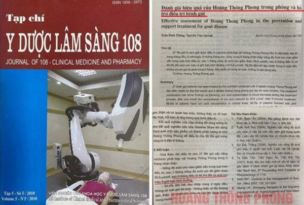 Kết quả nghiên cứu của Hoàng Thống Phong được đăng trên tạp chí Y dược lâm sàng 108